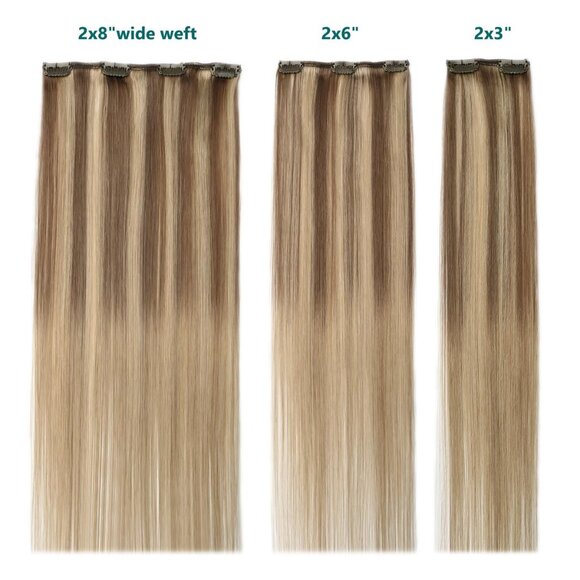 Human Hair Clip in Extensions Balayage Golden Brown to Caramel Blonde 14 Inch - Picture 7 of 7